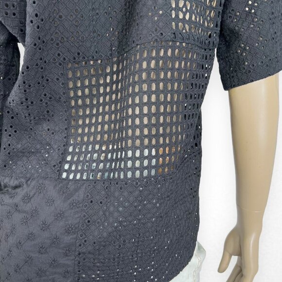 RAILS Yuri Shirt Black Eyelet Mix Button Down Black Top‎ XS Petite Summer - Picture 5 of 13